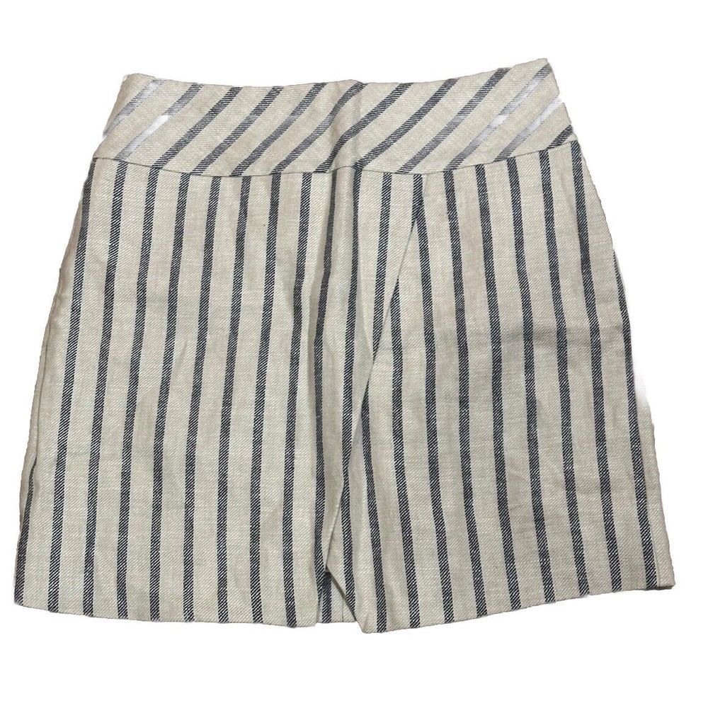 J. Crew Skirt Crossover Wrap 100% Linen Cream and Blue Size 4 EUC